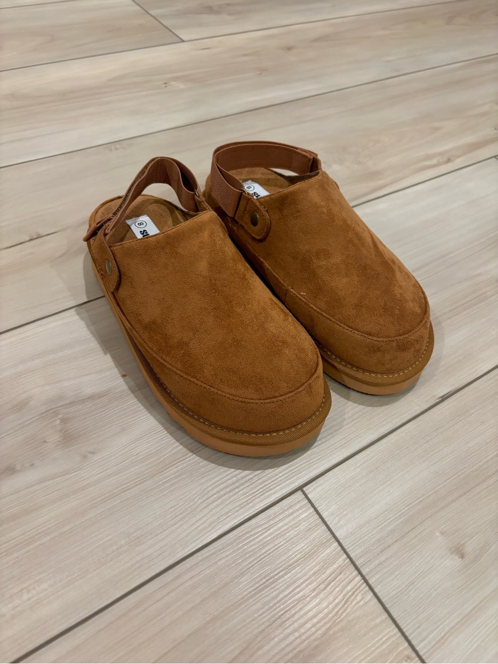 Sugar Kiss Women's Suede Backstrap Loungewear Slippers in Cognac Brown
